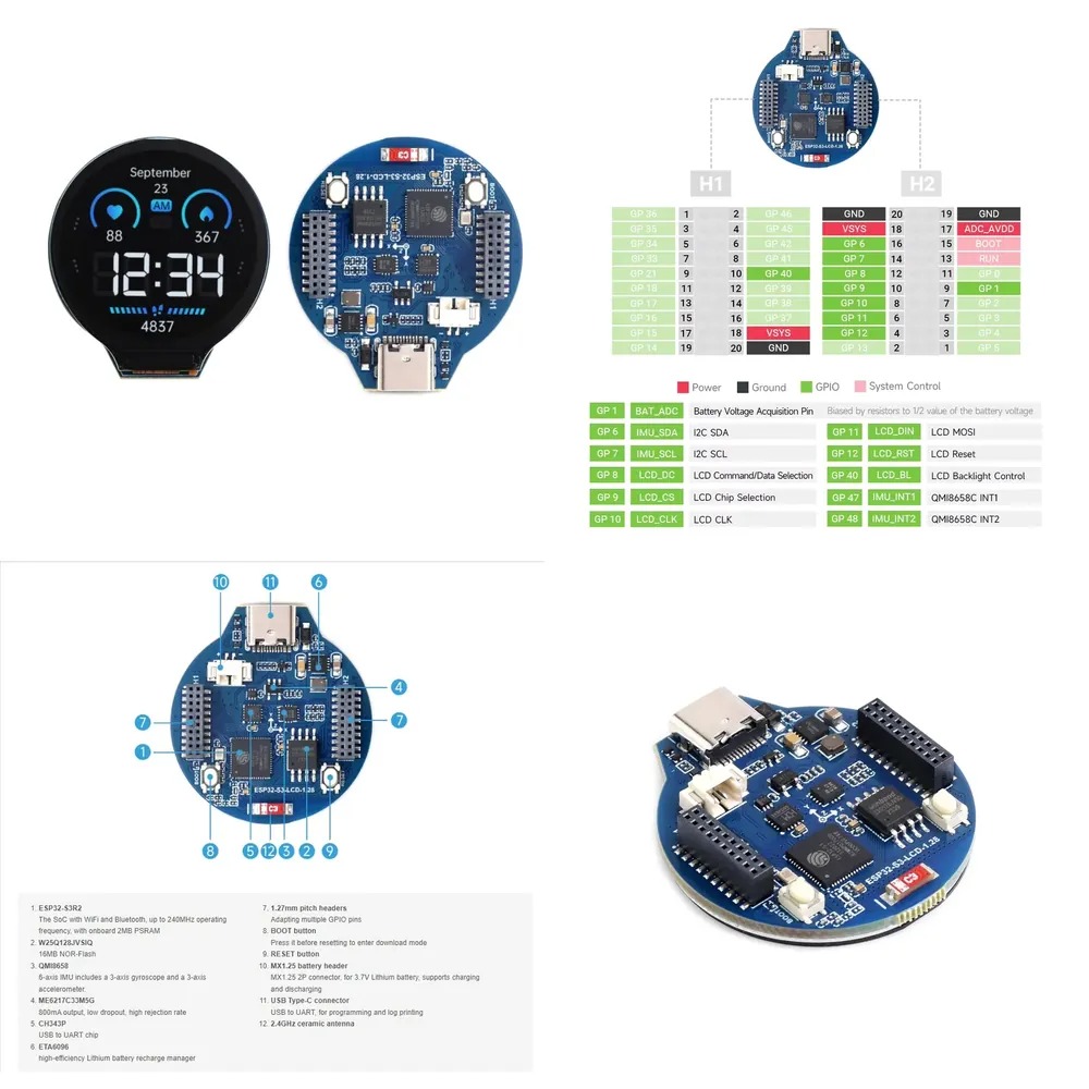 Esp32 - ESP32-S3 LCD ontwikkelbord 1,28 inch IPS